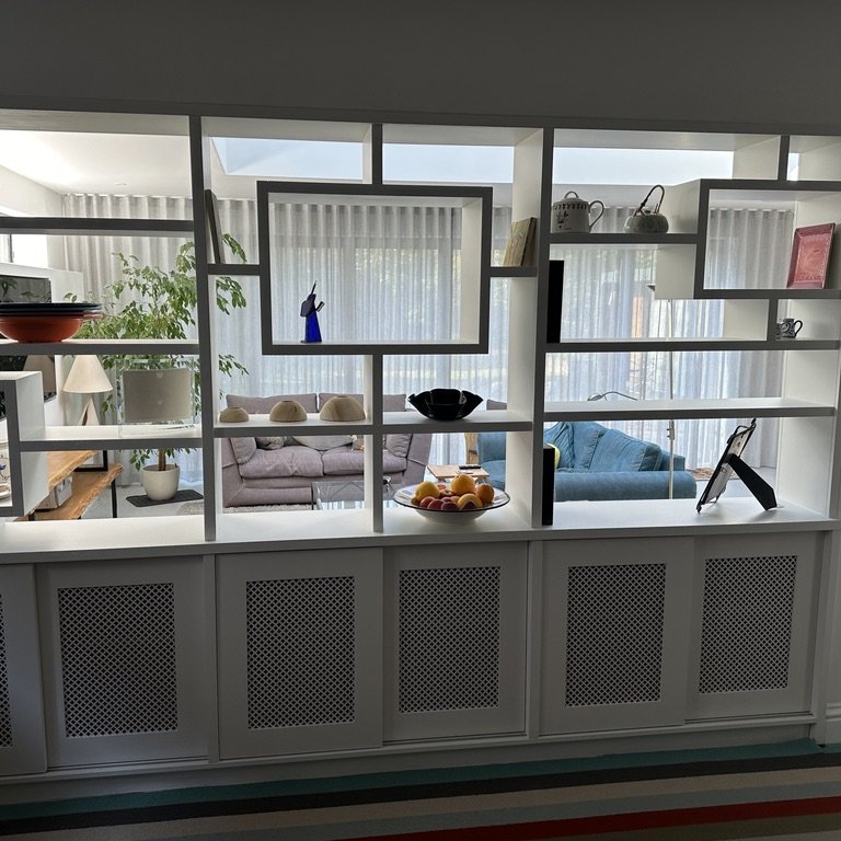Display cabinet with sporadic shelving and cupboards with screen doors Walton on Thames KT12