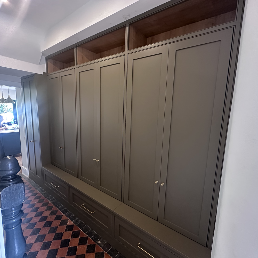 Boot room cabinet in a hallway with storage for coats, shoes and other items in Richmond TW10